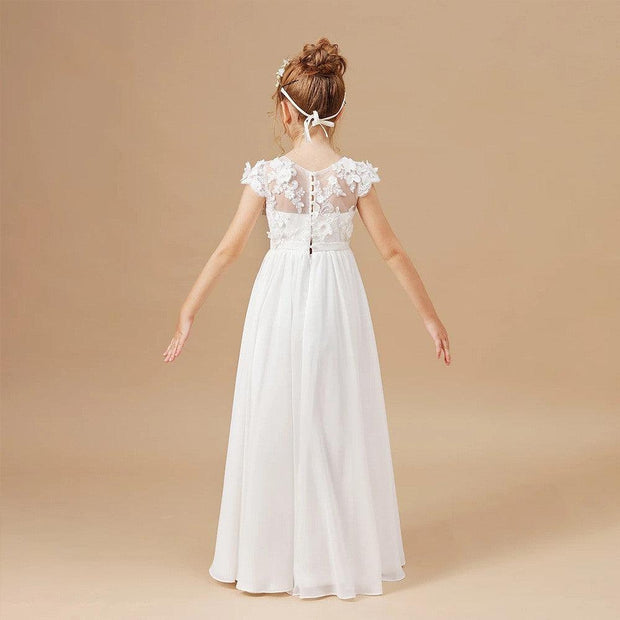Kids Dress Ladies White Flower Girl Wedding - Deck Em Up