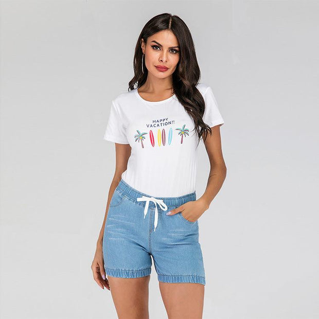 Lantern Jeans Women Sexy Style Three Quarter Lace Bow - Deck Em Up