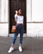 Stretch Striped Jeans Hot Sexy Fashion Designer Women - Deck Em Up
