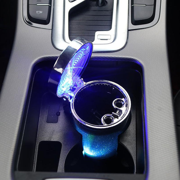 Car Ashtray With LED Light RGB Ambient Light Cigarette Cigar Ash Tray Container Trash Can Portable Ashtray Auto Accessories - Deck Em Up