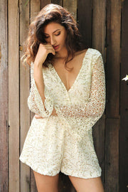 Sexy Women Lace Jumpsuits Rompers Women Deep V Long Sleeve Shorts - Deck Em Up