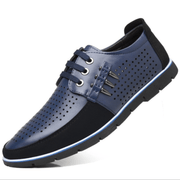 Men's Leather Shoes Korean Casual Leather Shoes First Layer Cowhide Three-color Lace Round Head Hollow Dress Youth Shoes - Deck Em Up