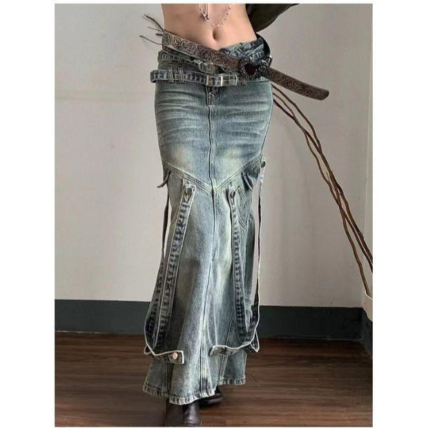 Asian Culture Y2g Hot Girl Retro Denim Skirt For Women - Deck Em Up