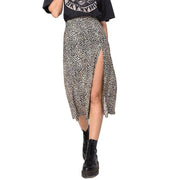 European And American Leopard Print Long Skirt High Waist Slit Hip Skirt - Deck Em Up