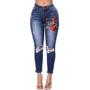 Designer Flower Swirl Ripped Jeans For Women Women Jeans Pencil Pants Denim Jeans - Deck Em Up