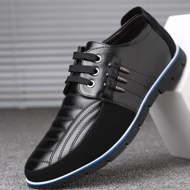 Men's Leather Shoes Korean Casual Leather Shoes First Layer Cowhide Three-color Lace Round Head Hollow Dress Youth Shoes - Deck Em Up