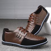 Men's Leather Shoes Korean Casual Leather Shoes First Layer Cowhide Three-color Lace Round Head Hollow Dress Youth Shoes - Deck Em Up