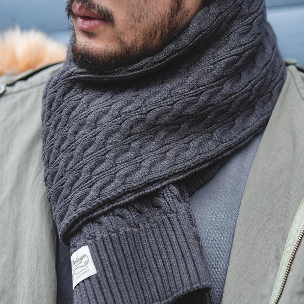 Retro Twist Knitted Wool Scarf With Wool Solid Color Warm Scarf Men Women Trendy - Deck Em Up