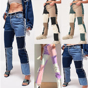 High Elastic Stitching Raw Edge Women's Straight-Leg Jeans - Deck Em Up