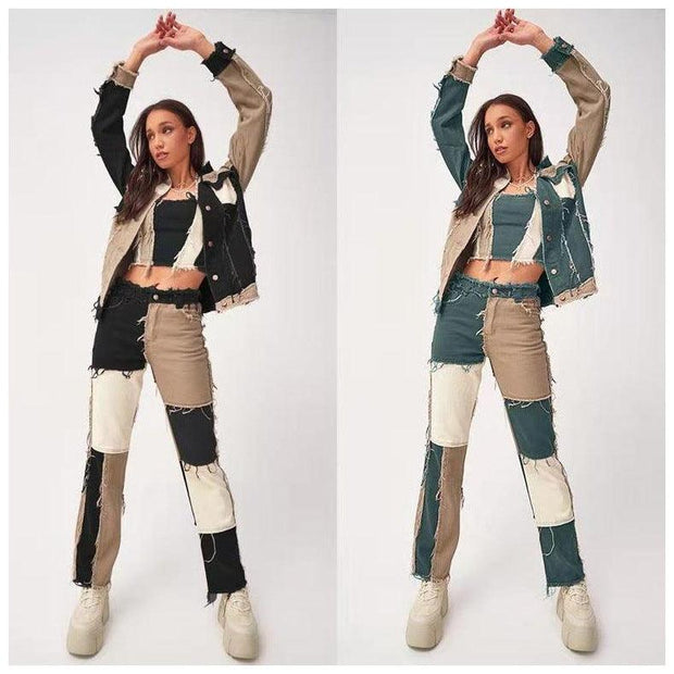 High Elastic Stitching Raw Edge Women's Straight-Leg Jeans - Deck Em Up