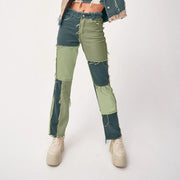 High Elastic Stitching Raw Edge Women's Straight-Leg Jeans - Deck Em Up