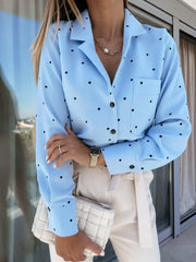 Slim Button Polka Dot Long Sleeve Pocket Shirt - Deck Em Up