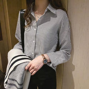 Spring Women's Korean Style New Casual Student Shirt Bottoming Shirt Fashion Loose Long-Sleeved Vertical Striped Shirt - Deck Em Up
