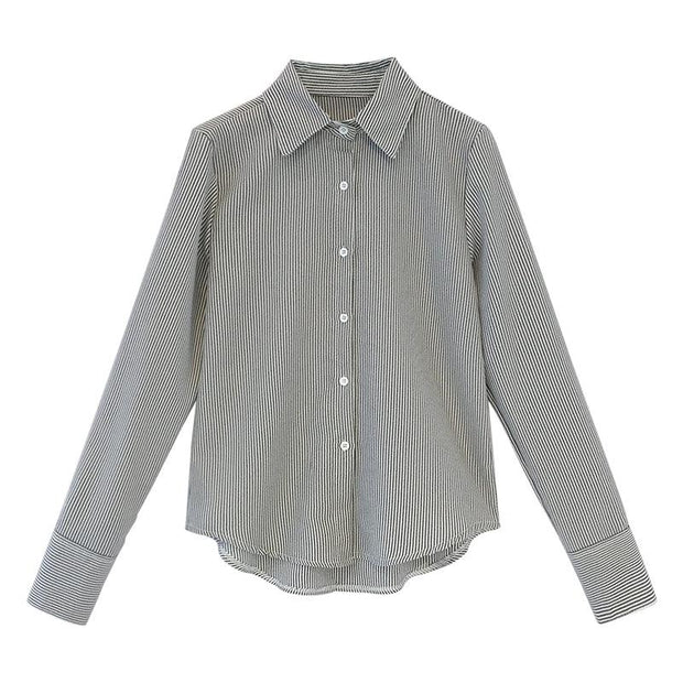 Spring Women's Korean Style New Casual Student Shirt Bottoming Shirt Fashion Loose Long-Sleeved Vertical Striped Shirt - Deck Em Up
