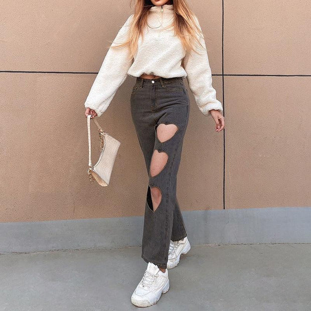 Women Flare Jeans Mid Waist Bell Jeans Stretch Slim Pants Length Jeans Fashion Design Vintage Wide Leg Denim Trousers Hole Jeans - Deck Em Up