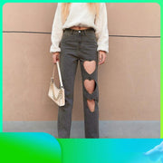 Women Flare Jeans Mid Waist Bell Jeans Stretch Slim Pants Length Jeans Fashion Design Vintage Wide Leg Denim Trousers Hole Jeans - Deck Em Up