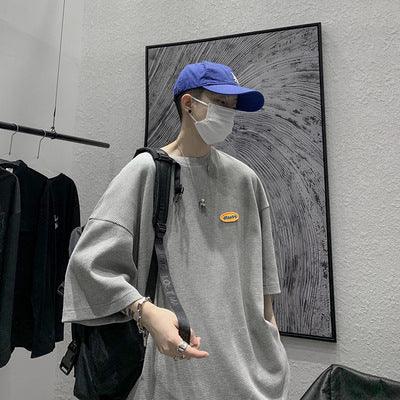 Japanese Casual Men's 5-sleeve T-shirt Men''s Loose Fashion Brand Round Neck Street Waffle Half Sleeve T-shirt Men''s Wear - Deck Em Up