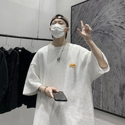 Japanese Casual Men's 5-sleeve T-shirt Men''s Loose Fashion Brand Round Neck Street Waffle Half Sleeve T-shirt Men''s Wear - Deck Em Up