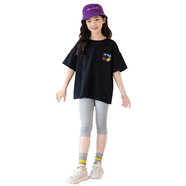 Cartoon Irregular Top Short-Sleeved Half-Sleeve Big Kids' Trendy Clothes - Deck Em Up