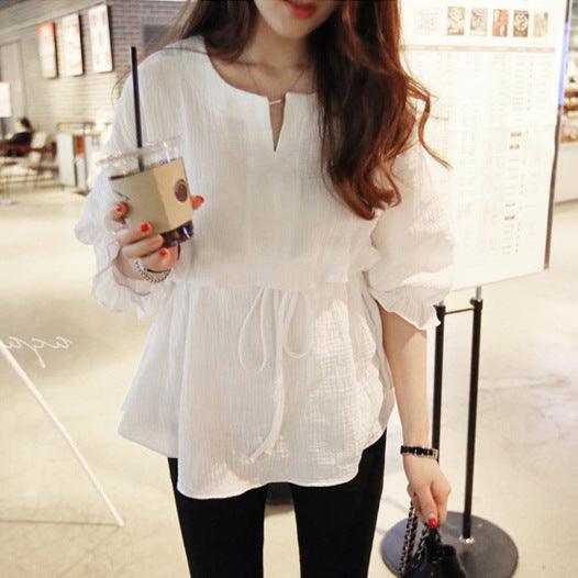 Spring and Summer Women's Loose Cotton and Linen Waist Shirt Shirt Shirt Shirt Women - Deck Em Up