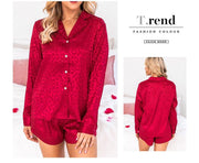 Lapel Long Sleeve Shorts Pajamas For Women - Deck Em Up