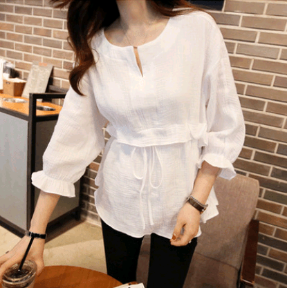 Spring and Summer Women's Loose Cotton and Linen Waist Shirt Shirt Shirt Shirt Women - Deck Em Up
