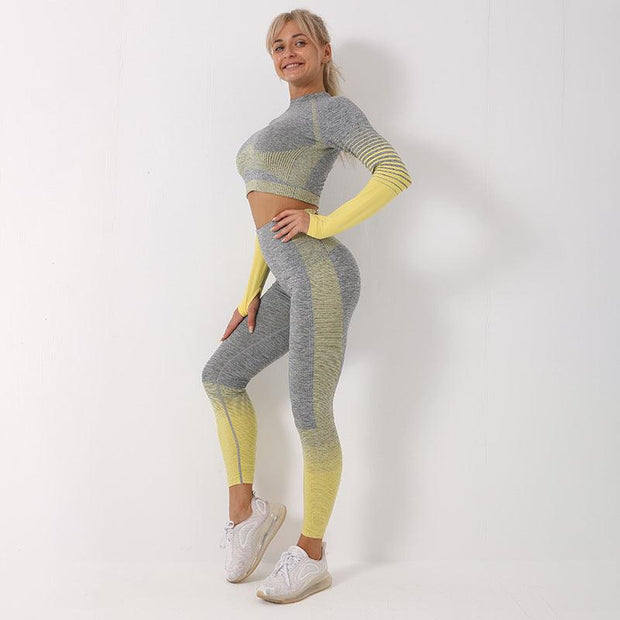 Seamless Yoga Clothing Set Striped Knit Hip Lift Stretch - Deck Em Up