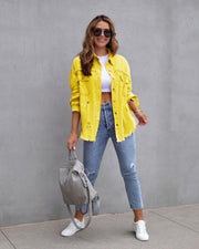 Fashion Ripped Shirt Jacket Female Autumn And Spring Casual Tops Womens Clothing - Deck Em Up