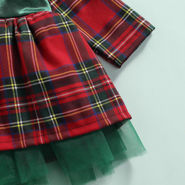 Girls Kids Red Checkered Bow Christmas Dress - Deck Em Up
