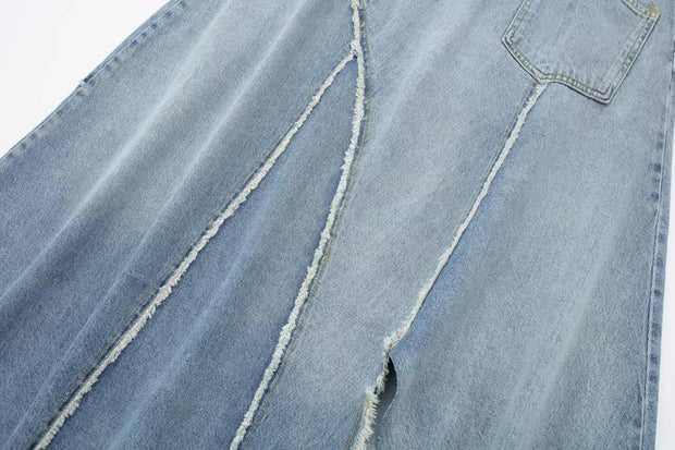 Fashionable Asymmetric High Waist Denim Skirt - Deck Em Up