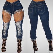 Women Ripped Chain Jeans Big Size 2xl Skinny Jeans Hot Sexy Designer Fashion - Deck Em Up