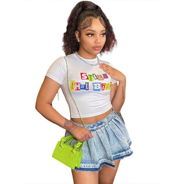 Women's Fashion Wash Ruffle Hip Denim Skirt - Deck Em Up