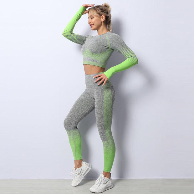 Seamless Yoga Clothing Set Striped Knit Hip Lift Stretch - Deck Em Up