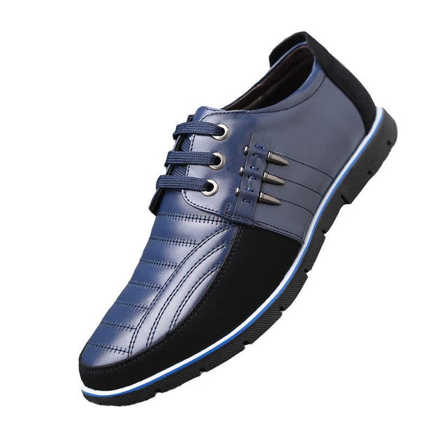 Men's Leather Shoes Korean Casual Leather Shoes First Layer Cowhide Three-color Lace Round Head Hollow Dress Youth Shoes - Deck Em Up