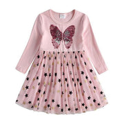 New 3-8 Girls Dress Butterfly Kids Long Sleeve Dresses Baby - Deck Em Up