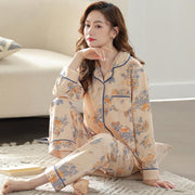 Women's Pure Cotton Long Sleeved Loose Size Home Clothing Set - Deck Em Up