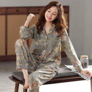Women's Pure Cotton Long Sleeved Loose Size Home Clothing Set - Deck Em Up