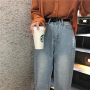 Jeans Women Leisure Loose High Waist Retro Wide Leg Women Jean Korean Style Full Length Trendy Chic Zipper Fly - Deck Em Up