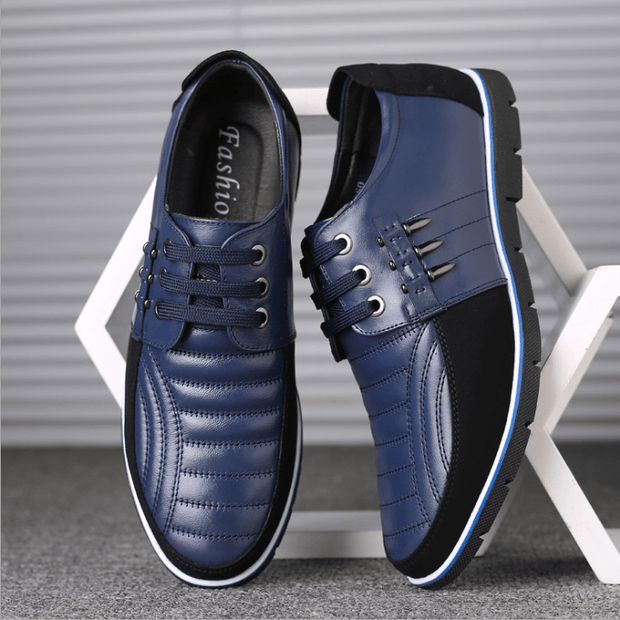 Men's Leather Shoes Korean Casual Leather Shoes First Layer Cowhide Three-color Lace Round Head Hollow Dress Youth Shoes - Deck Em Up