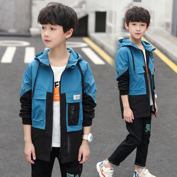 Hooded Middle And Large Children Long Windbreaker Kids Top - Deck Em Up