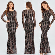 Sequins Beautiful Women Maxi Dresses Long Sleeve Female Party Dresses - Deck Em Up