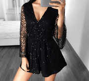 Sexy Women Lace Jumpsuits Rompers Women Deep V Long Sleeve Shorts - Deck Em Up