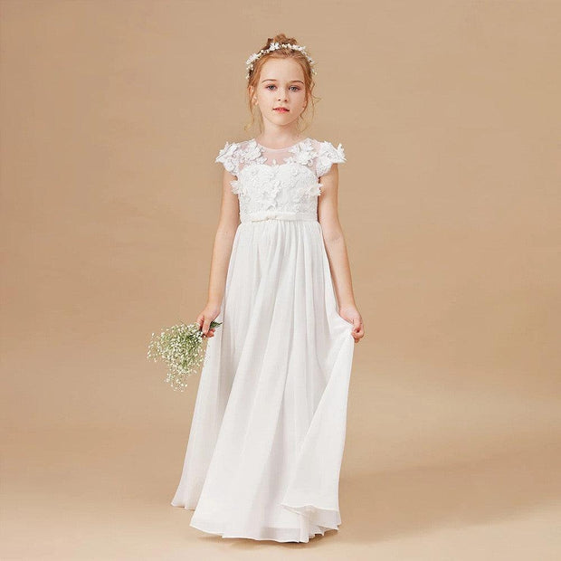 Kids Dress Ladies White Flower Girl Wedding - Deck Em Up