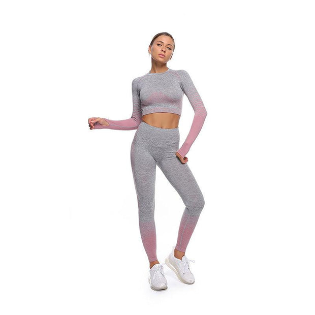 Seamless Yoga Clothing Set Striped Knit Hip Lift Stretch - Deck Em Up