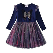 New 3-8 Girls Dress Butterfly Kids Long Sleeve Dresses Baby - Deck Em Up