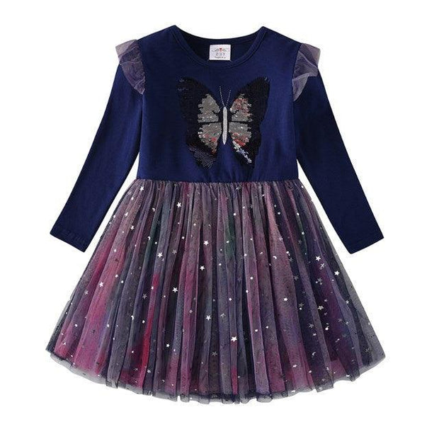 New 3-8 Girls Dress Butterfly Kids Long Sleeve Dresses Baby - Deck Em Up