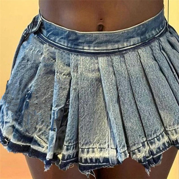Women's Fashion Wash Ruffle Hip Denim Skirt - Deck Em Up