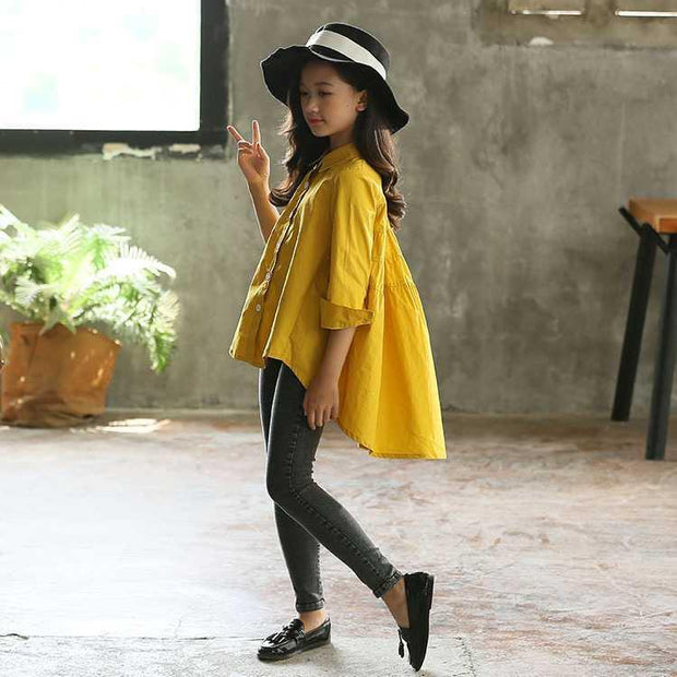 Girls' Big Kids Loose Fashionable Tops Korean Style Shirts Big Kids' Swallowtails - Deck Em Up