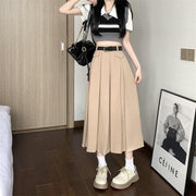 Gray Suit Pleated Skirt Women's Summer New High Waist Slimming Large Hem - Deck Em Up