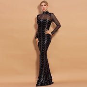 Sequins Beautiful Women Maxi Dresses Long Sleeve Female Party Dresses - Deck Em Up